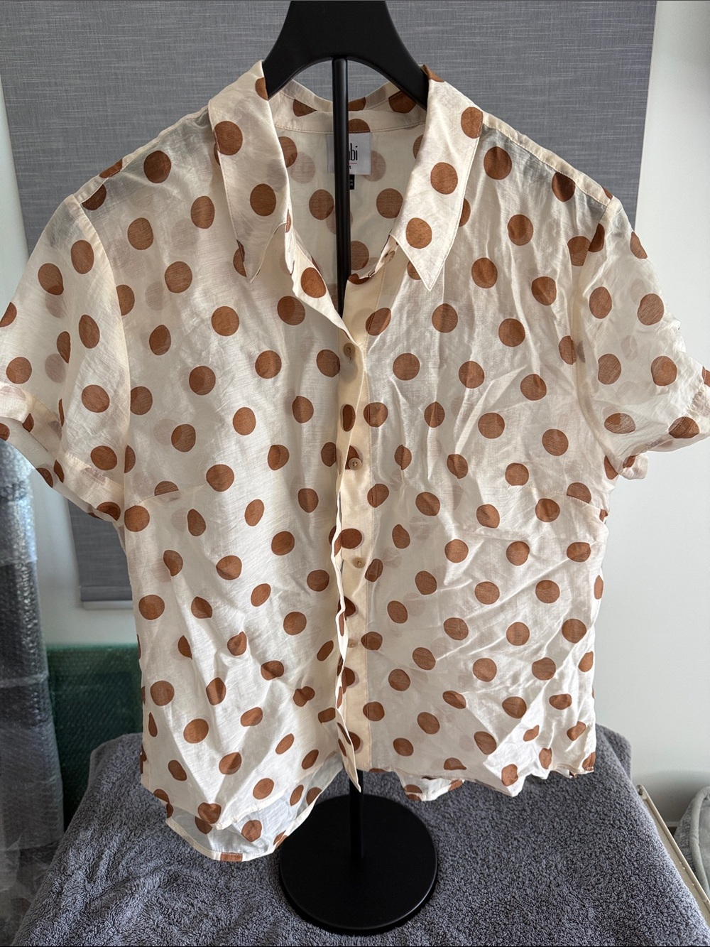 CAbi Cream Button-Down Shirt with Brown Polka Dots